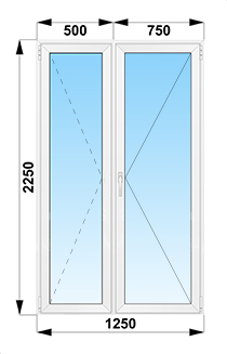 Штульповая балконная дверь стеклянная 1250x2250